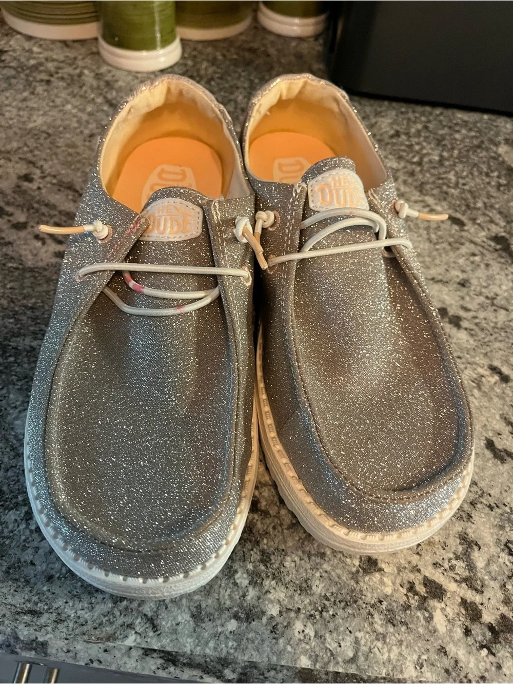Hey Dude Wendy Metallic Gold Sparkle Shoes Rose Gold Size W8 NWOB